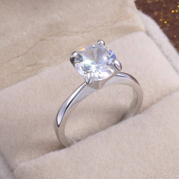 NEW 2PC/Set Round Diamond 925 Silver Ring 4 - Picture 3 of 8